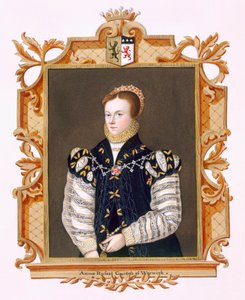 Anne Russell (sz.1604) Warwick grófnő portréja az "Emlékiratok Erzsébet királynő udvaráról" című kötetből, egy 1569 körül készült, 1825-ben kiadott portré után a Woburn apátságban (wc és gouache, papír).